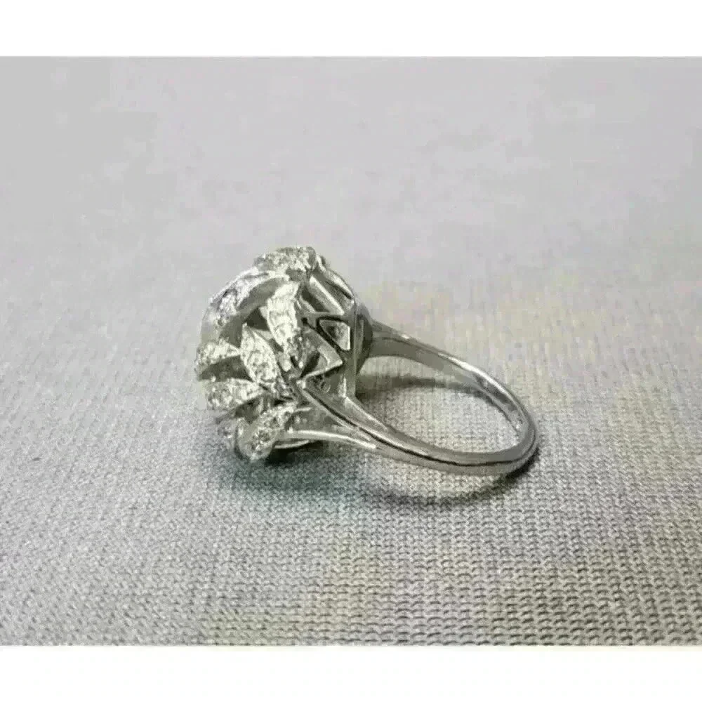 Sterling Silver Pave Leaves Dome Ring .925 Band CZ Ring Cubic Zirconia Size 8